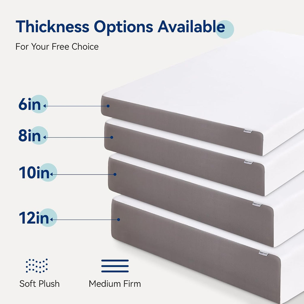Amazon Basics Breathable Gel Memory Foam Mattress, Medium Firm, 10 Inch, King, White/Grey