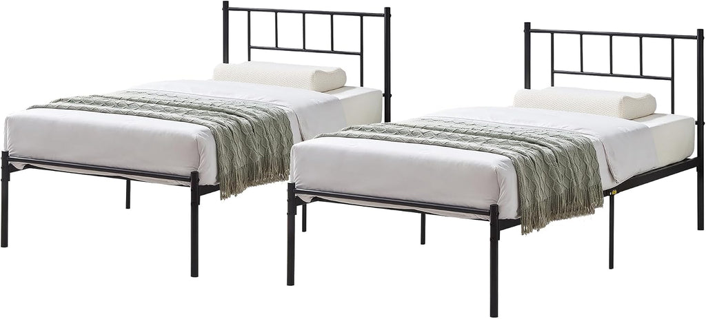 VECELO Twin Metal Platform Bed Frame with Headboard, Heavy Duty Steel Slats, No Box Spring Needed,Easy Assembly, Modern Minimalist Design, 2 PCS