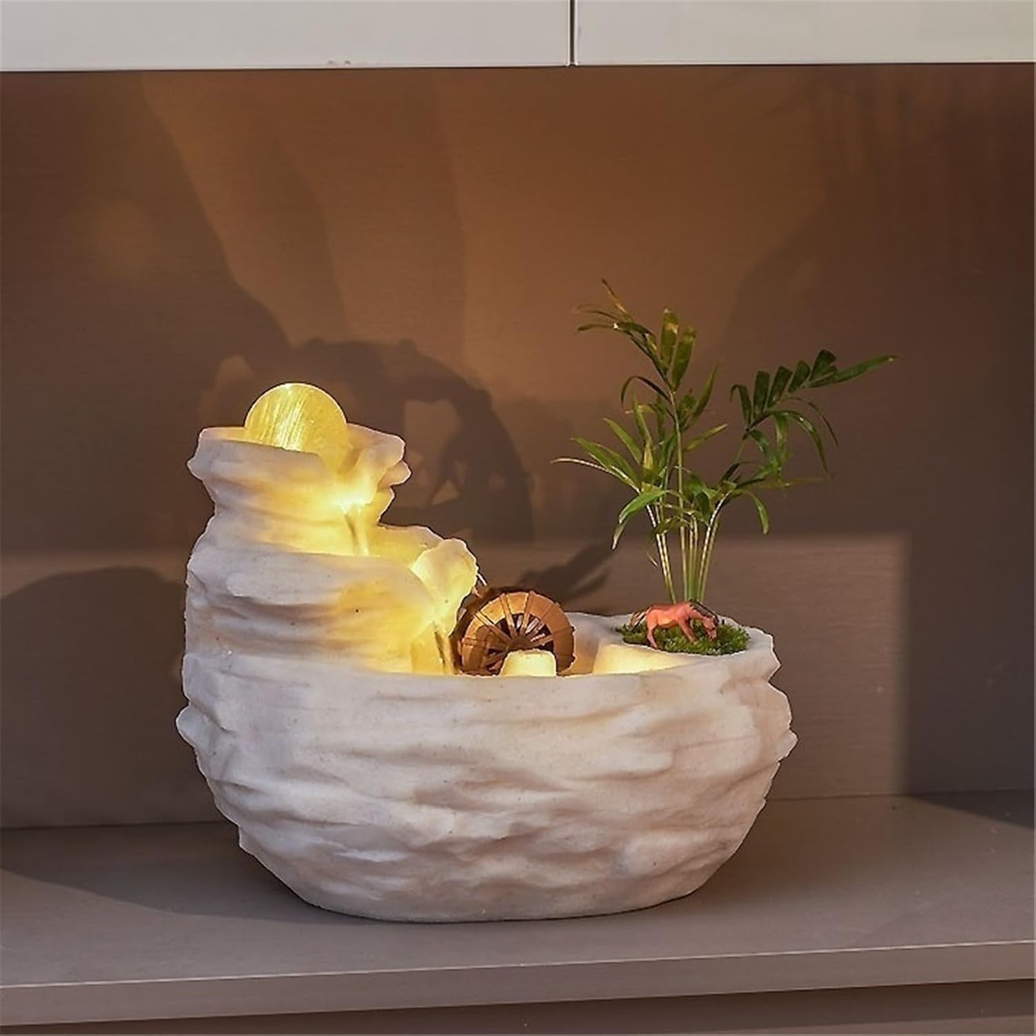 Tabletop Fountain Tabletop Water Fountain Indoor Relaxation Waterfall for Home and Office Decor(White)