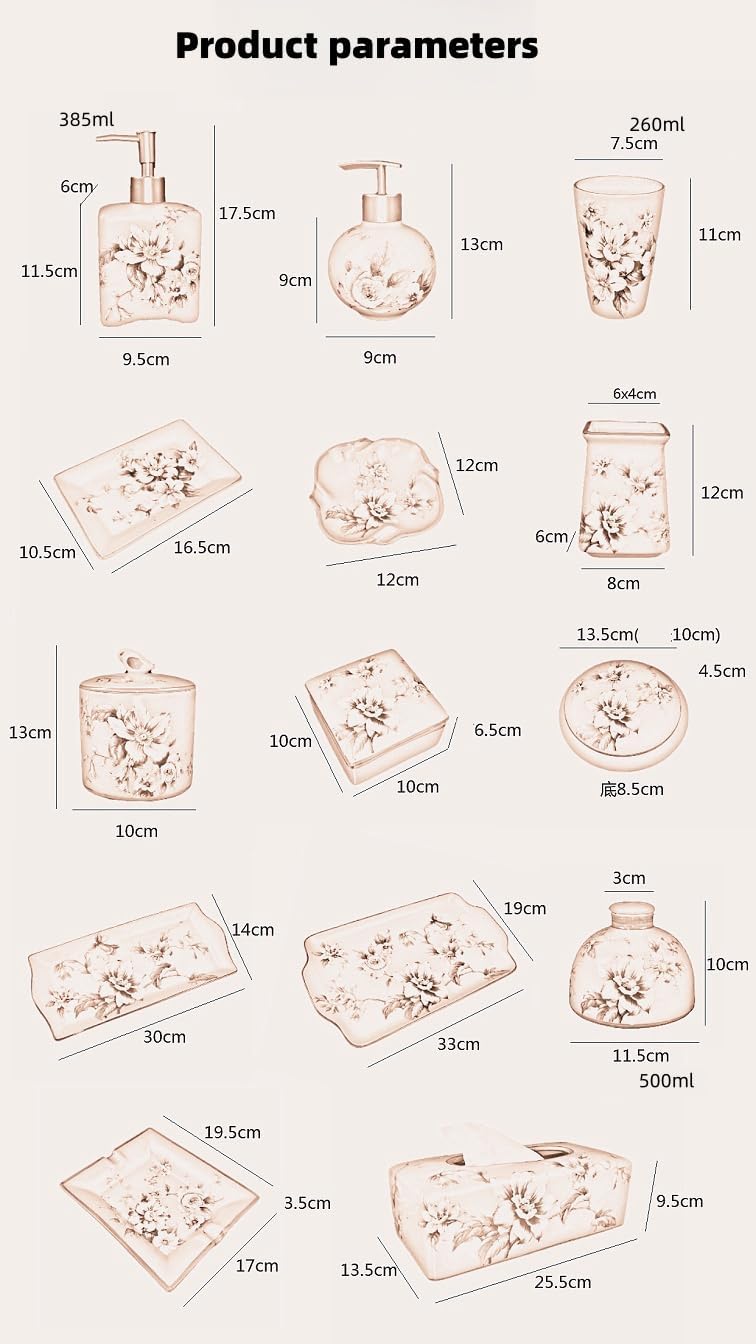 Bathroom Sets,Bathroom Accessories Sets Complete New Chinese Style Bird Flower Ceramic Countertop Accessories Easter Home Decor Vintage Elegant Modern Farmhouse Decor Square Bottle Set of 6 Small Tr