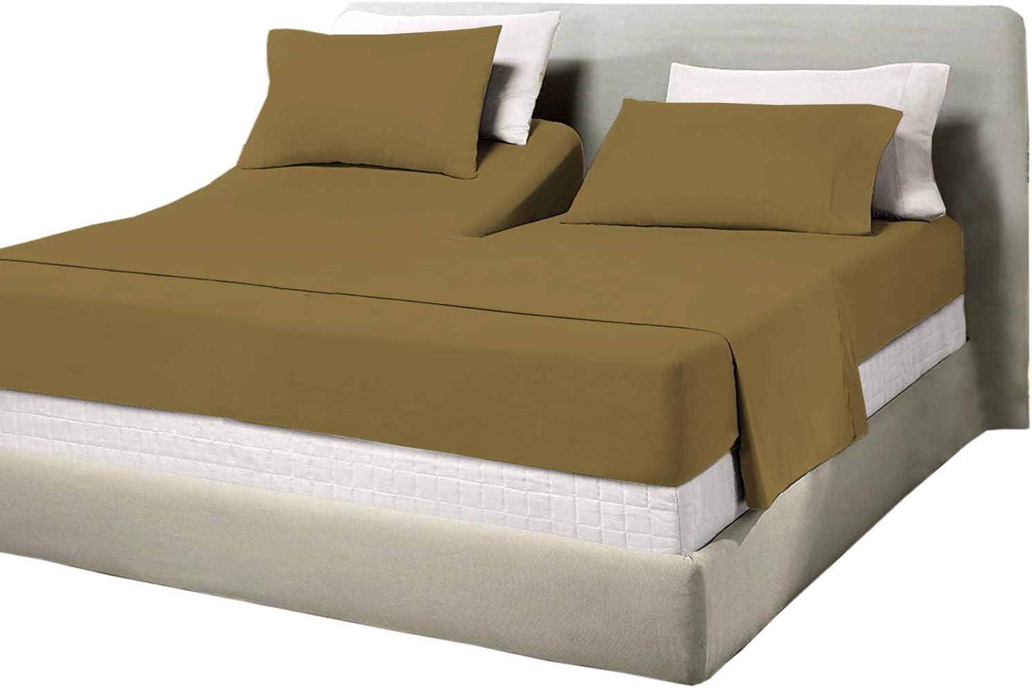 Cotton Home- 4 Pieces Split Head Flex King Size Taupe Color Sheet Set – Soft Quality Luxury 15 Inch Deep Pocket & Bedding Set with Flat Sheet, Fitted Sheet, 2-Pillow Covers(20' x 30')Inches