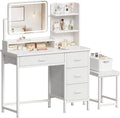 YeTom Vanity Desk with Mirror and Lights, Makeup Vanity Desk with 4 Fabric Drawers & Storage Shelves & Side Table, 3 Color Modes & Adjustable Brightness, White Vanity, Bedroom Furniture