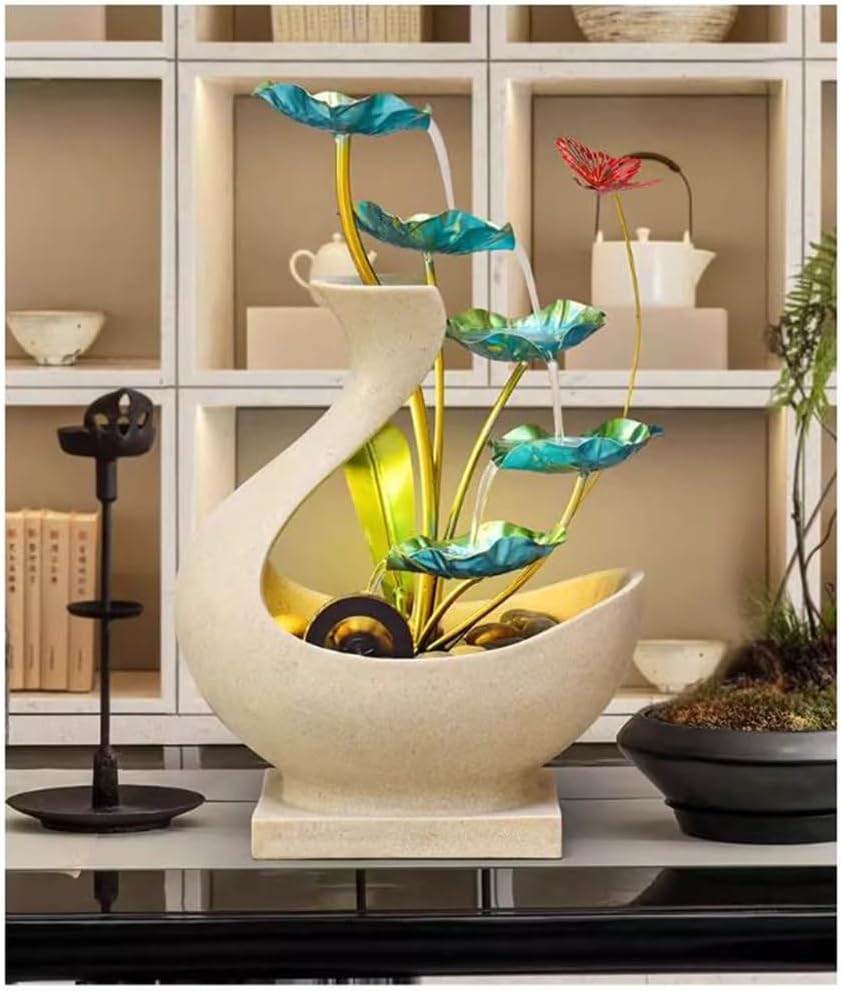 Tabletop Fountains Iron Desktop Fountain Circulating Water Lotus Decoration Zen Meditation Ornament Indoor Fountains