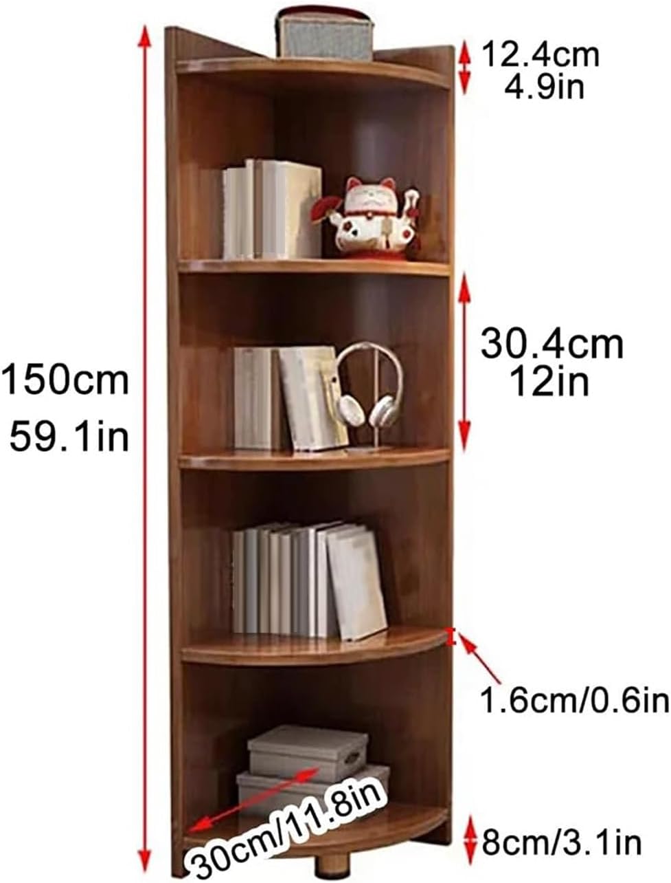 Curved Corner Storage Shelf, 4/5 Tier Wood Corner Bookshelf, Tall Freestanding Bookcase, Small Corner Shelf Counter Organizer Rack, Corner Table for Countertop Bathroom ( Color : Natural , Size : 4 ti