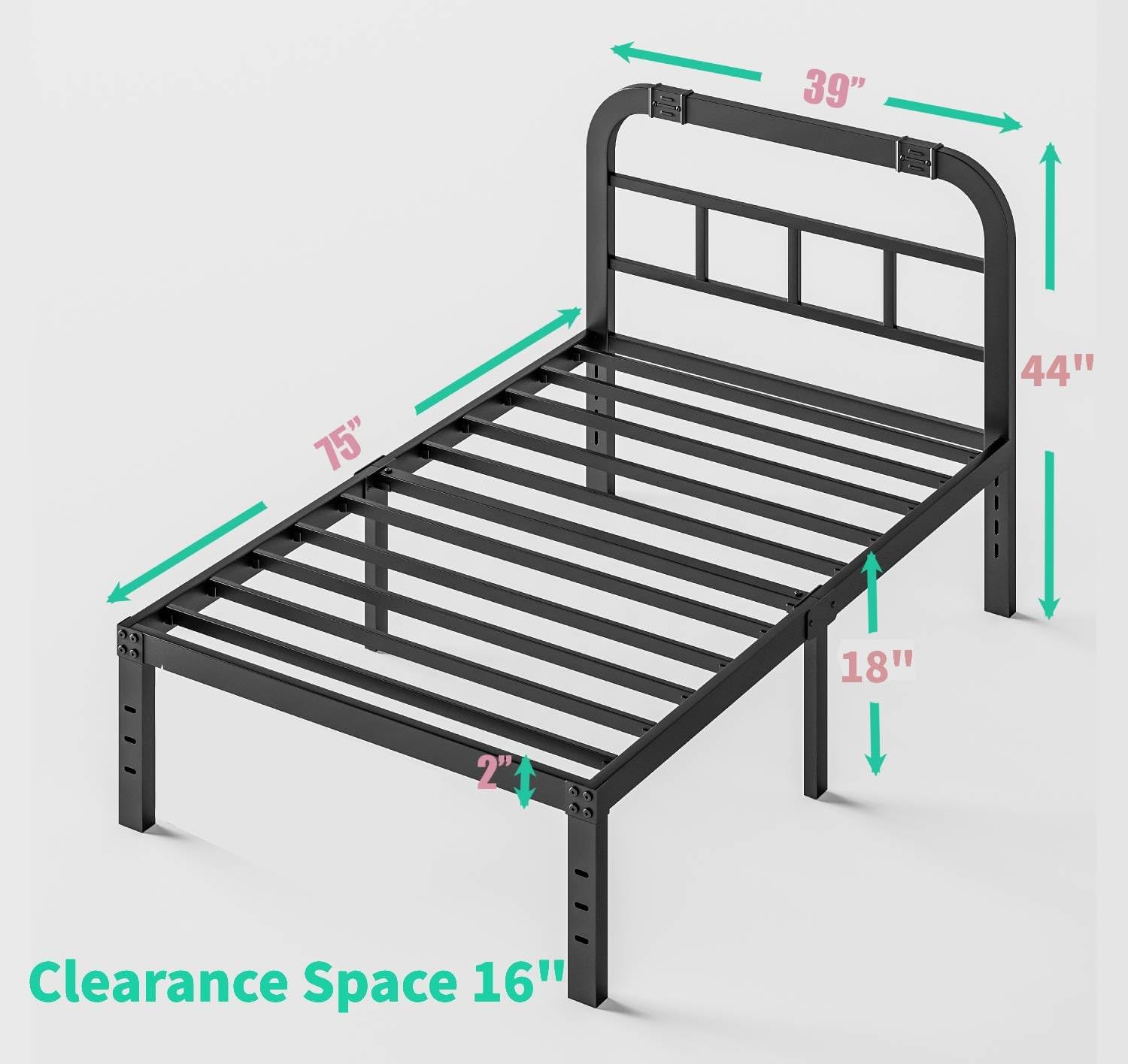 ZIYOO Twin Size Bed Frame with Headboard, 1000LBS Heavy Duty Platform Mattress Foundation/Box Spring Replacement - 18 Inch Height Metal Bed Frame