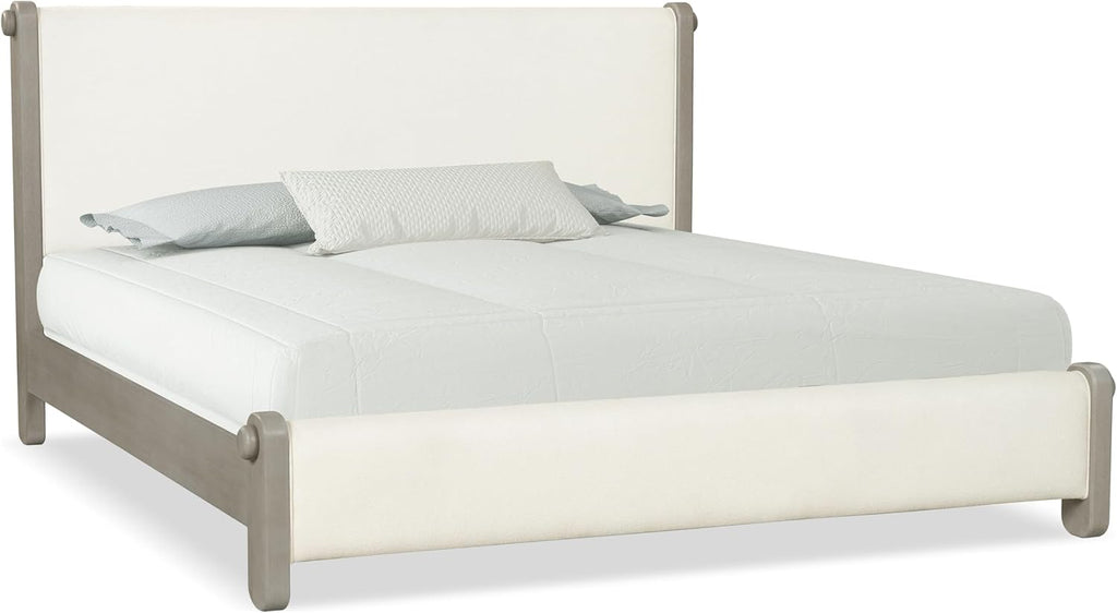 Furniture of America Nainsted Modern Wood 5-Piece Bedroom Set with Padded Headboard, USB Chargers on Nightstand, Metal Slide Glides, Rounded Edges, Box Spring Needed, King, White Oak