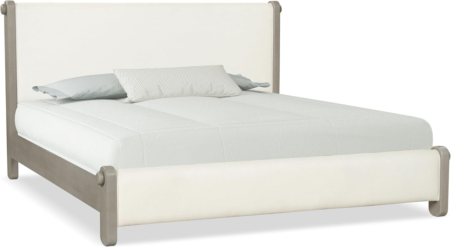 Furniture of America Nainsted Modern Wood 5-Piece Bedroom Set with Padded Headboard, USB Chargers on Nightstand, Metal Slide Glides, Rounded Edges, Box Spring Needed, King, White Oak