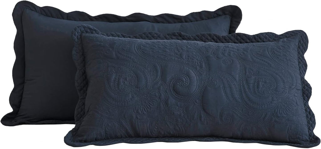 Oversized King Bedspread, Paisley Pattern Design, Lightweight Bedding Cover, Reversible, 5 Piece, 100% Microfiber, Navy Blue