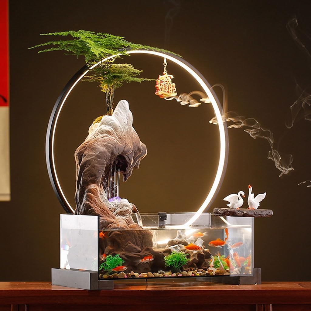 Waterfall Fountain Indoor Home Water Fish Tank Ornaments Living Room Desktop Chinese Rockery Wheel Circulation Fountain Table Top Water