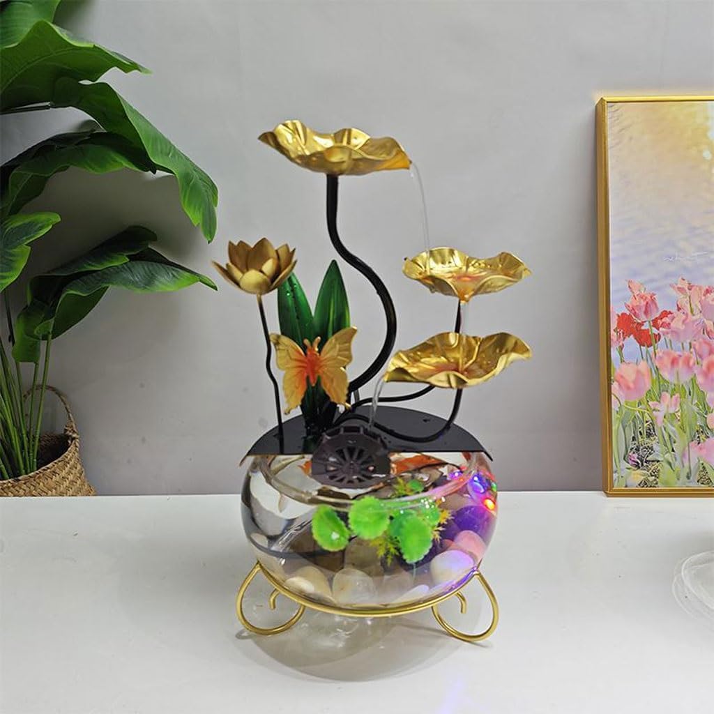 Tabletop Fountain Fish Tank Wrought Iron Butterfly Flowing Water Ornaments Circulating Water Fountain Office Creative Wrought Iron Lotus Desktop Fountain Waterfall Fountain Indoor