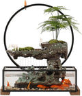 Waterfall Tabletop Fountain Flowing Water Lucky Ornament with Glass Aquarium and Lamp Ring Home Office Tabletop Decoration Indoor Fountain (Color : A)