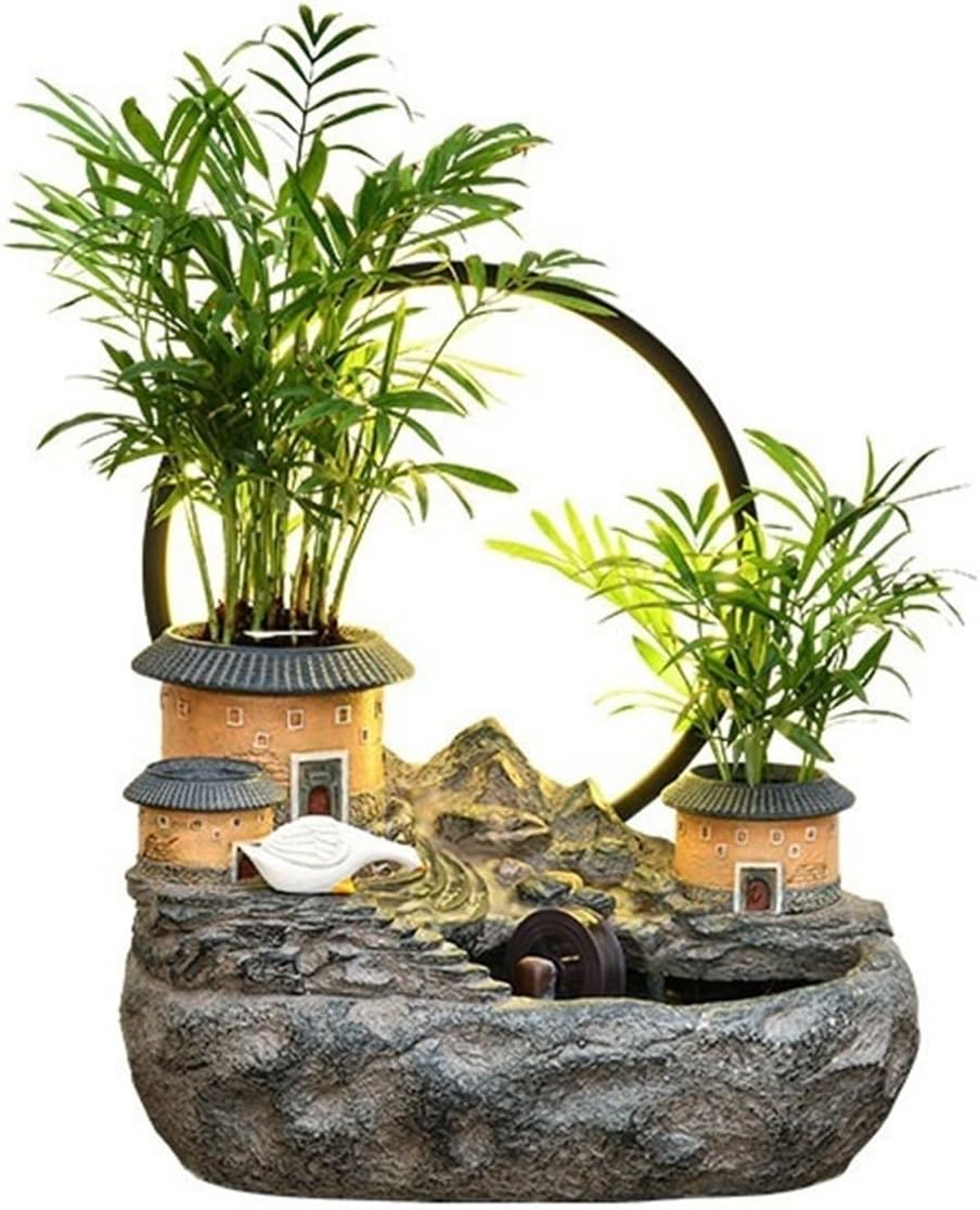 Tabletop Water Fountain Tabletop Fountain Rockery and Water Fountain Earthen Building Ornaments for Home Decor Office Relaxation Meditation Fountain