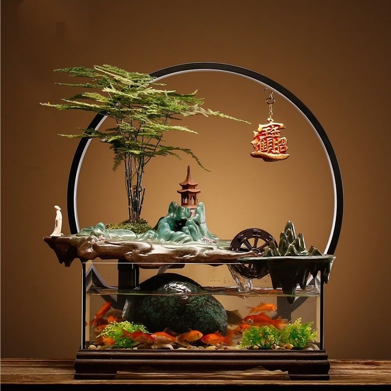 LUNIZ Waterfall Fountain Tabletop Fountain Fish Tank Flowing Water Ornaments Circulating Water Fountain Landscape Home Living Room Office Desktop Decoration for Home Office(A)