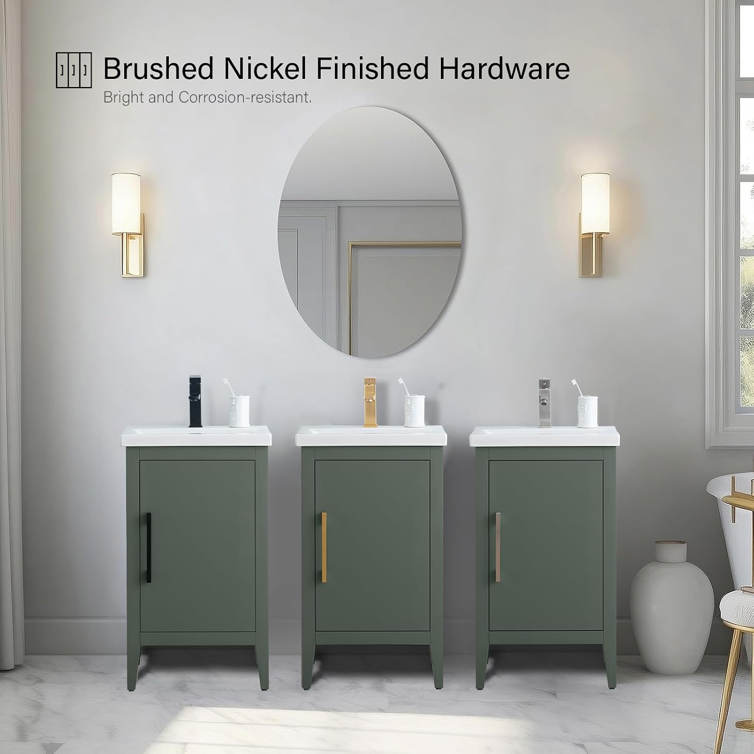 Vanity Art 20 inch Bathroom Vanity with Single Sink & Ceramic Top, Vanity Cabinet with Soft-Closing Doors, Solid Wood Frame, Vintage Green, VA9020-VG-BN1