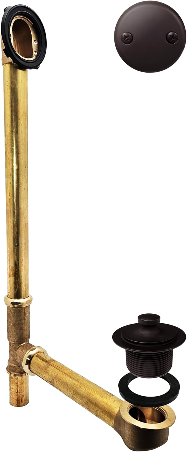 Westbrass A3264-12 22-1/2' Brass Bath Waste & Overflow Assembly with Pull Drain Plug and 2-Hole Faceplate, Oil Rubbed Bronze