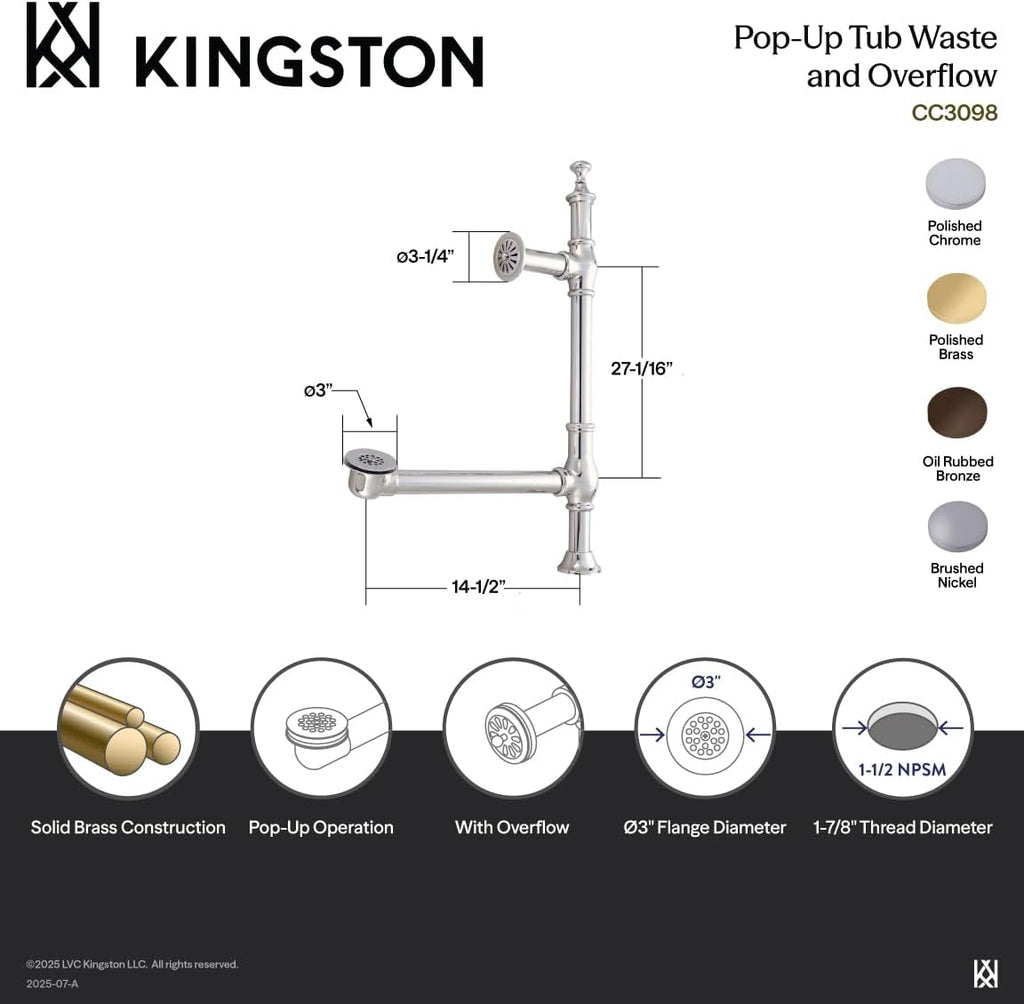 Kingston Brass CC3092 Edwardian British Lever Style Tub Drain, Polished Brass