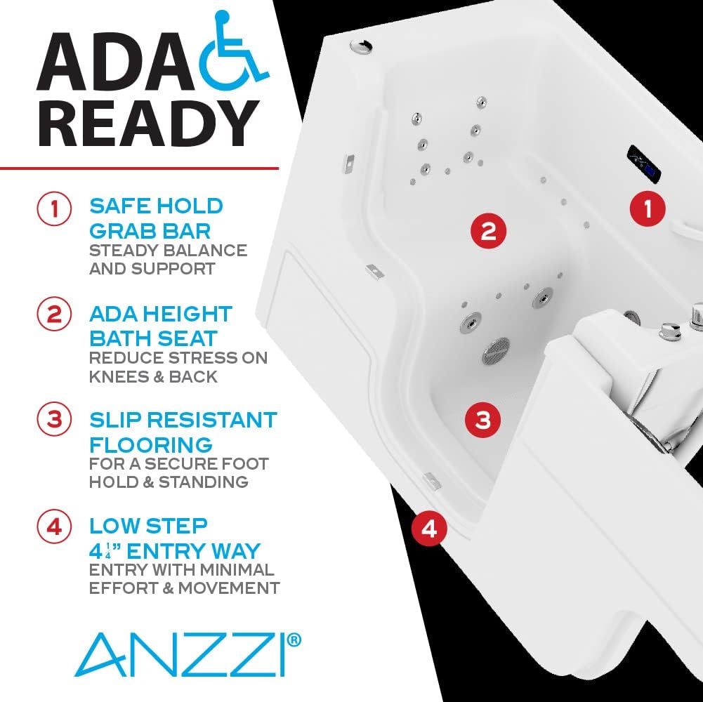 ANZZI Walk-In Bathtub 29 x 52 in Wheelchair Accessible Left Drain Acrylic Tub, Air & Whirlpool Jets, ADA Compliant Seat, Quick Fill Faucet, Heater, Aromatherapy, Chromatherapy, Auto Drain | 2953WCLWD