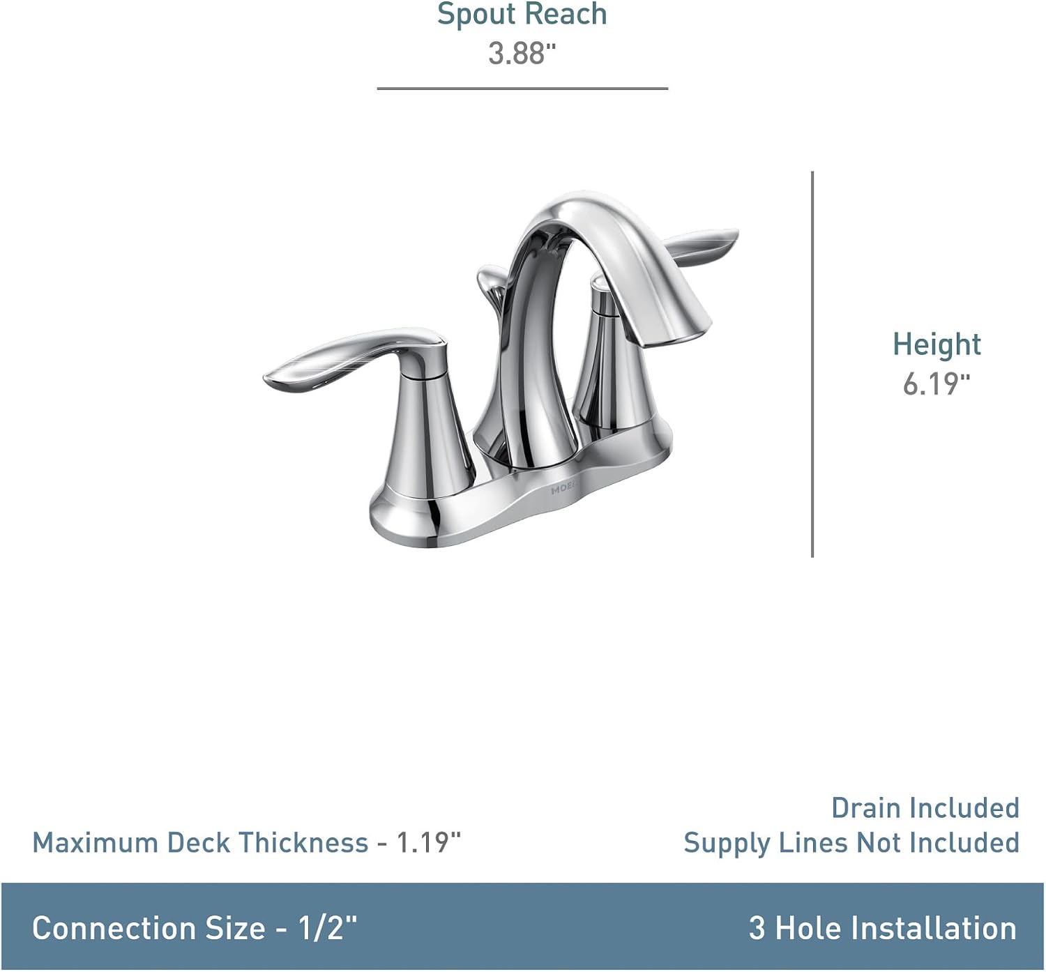 Moen Eva Brushed Nickel Two-Handle 4-Inch Centerset Bathroom Faucet with Drain Assembly, Bathroom Faucets for Sink 3-Hole, 6410BN
