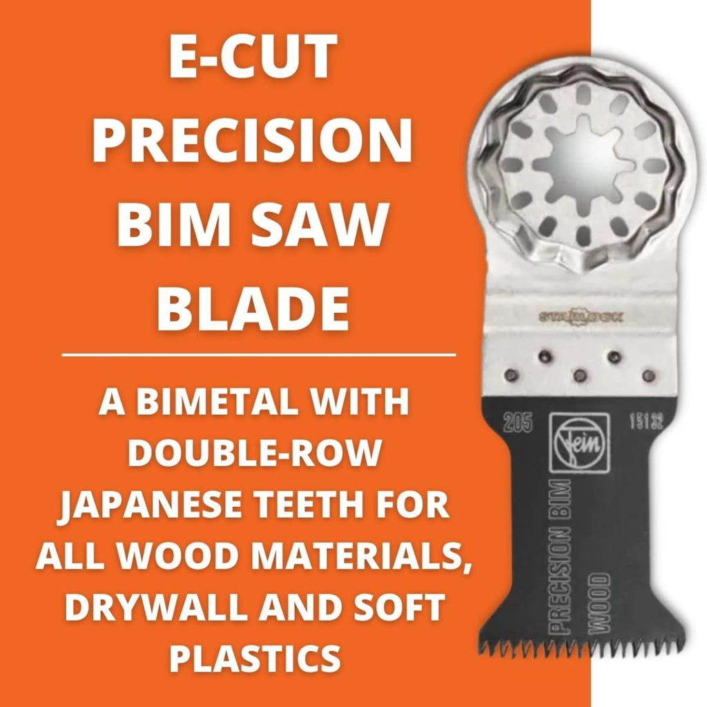 Fein Starlock E-Cut Precision Saw Blade - Precision Cutting for Wood, Drywall & Soft Plastics, Bimetal with Double-Row Japanese Teeth, Extra-Wide, 2-1/2' Width, 2' Length, 10-Pack - 63502229290