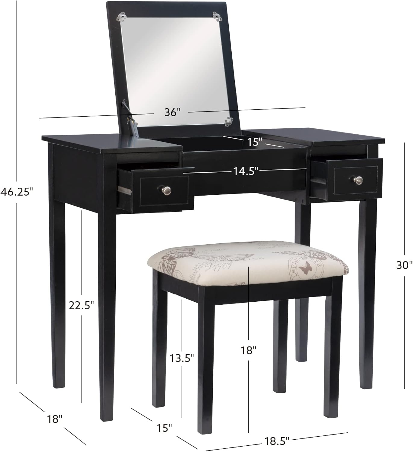 Linon Vanity Set, Black