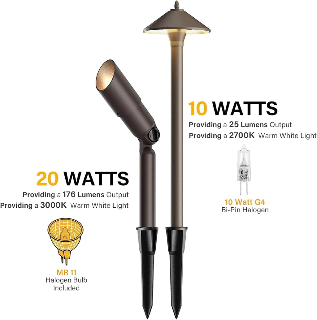 Malibu Low Voltage Landscape Lights Kit Outdoor Pathway Lighting 12V spot Lights 10 Pack with Electrical Wire and Low Voltage Transformer for Outdoor Garden Driveway 8308-9903-10, Bronze