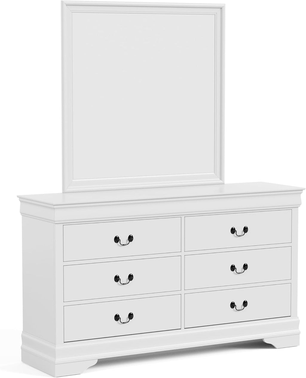 Furniture of America Arabella Traditional Solid Wood 5 Piece Bedroom Set with King Bed Frame, Nightstands, Dresser with Mirror, Storage and Organization, Bedframe Box Spring Needed, White