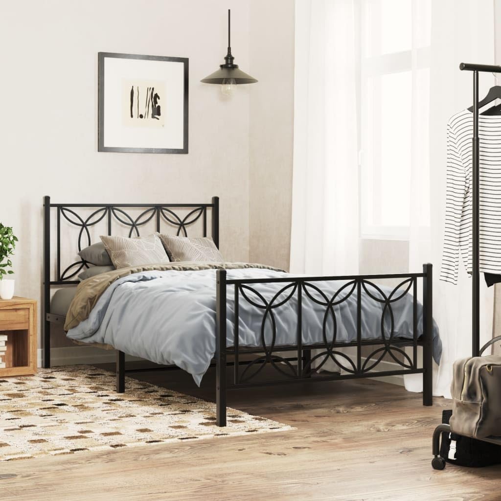 Metal Bed Frame Queen Size with Footboard Black Steel Platform Bed Frame 39.4'x78.7' Sturdy Bedframe for Bedroom Underbed Storage Space Heavy Duty Support