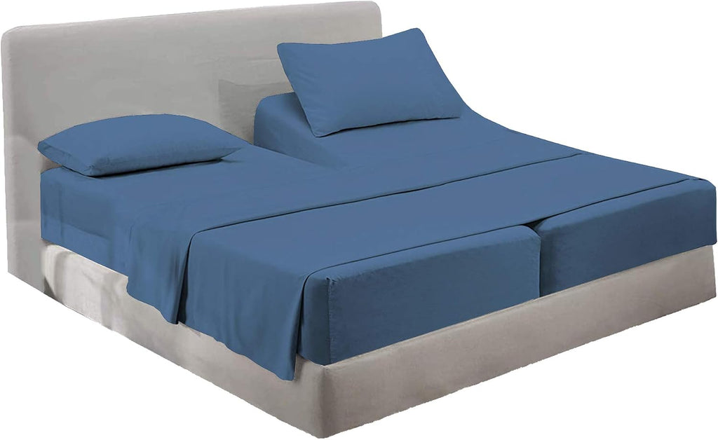 Cotton Home- 5 Pieces Split King Size Medium Blue Color Sheet Set – Soft Quality Luxury 18 Inch Deep Pocket & Bedding Set with Flat Sheet, Fitted Sheet, 2-Pillow Covers(20' x 30')Inches