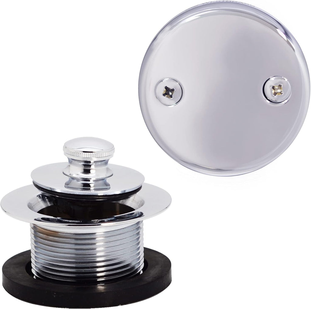 Westbrass A3264-26 22-1/2' Brass Bath Waste & Overflow Assembly with Pull Drain Plug and 2-Hole Faceplate, Polished Chrome