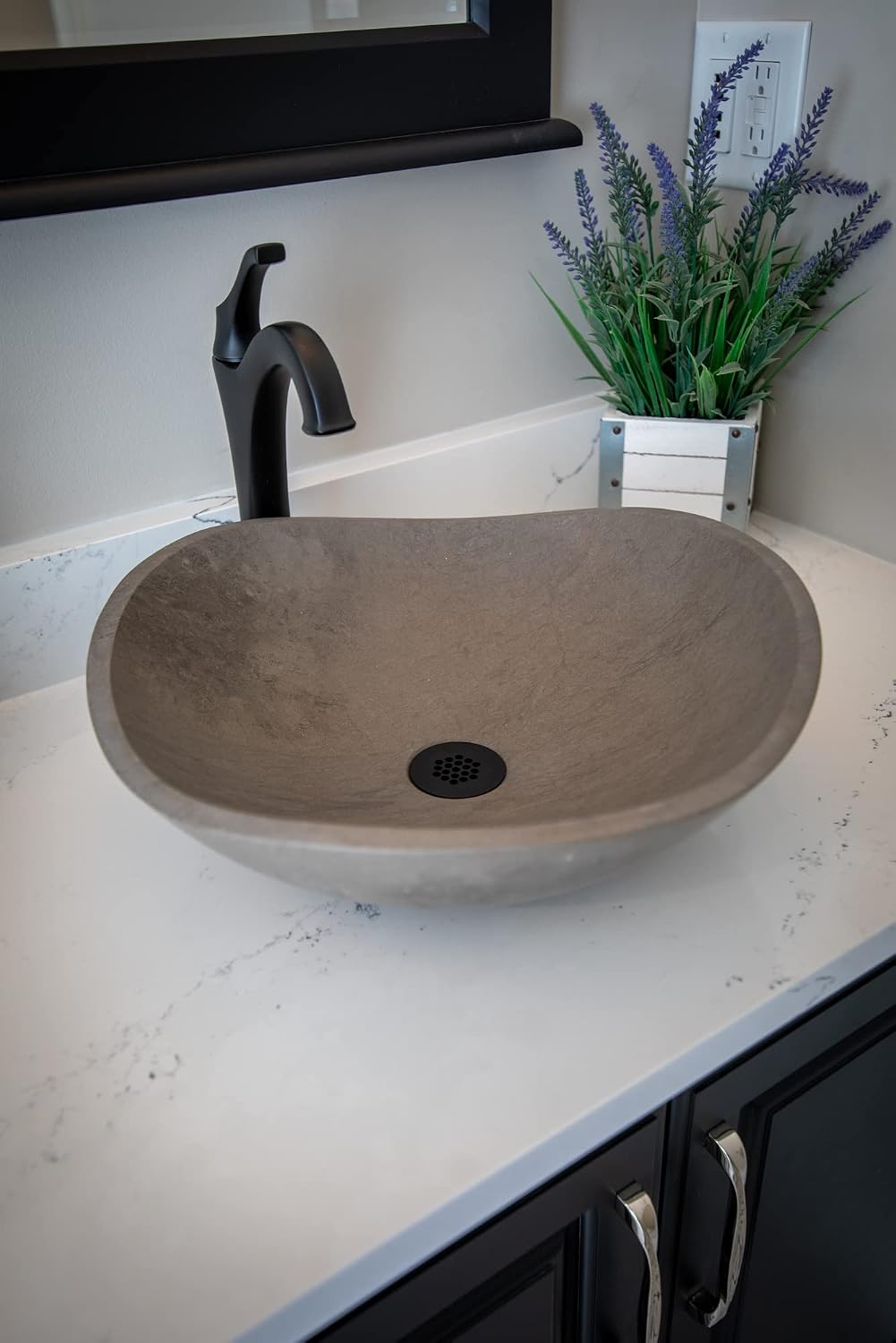 Eden Bath Round Freeform Vessel Sink, Honed Molly Gray Marble - Stylish Bathroom Sink