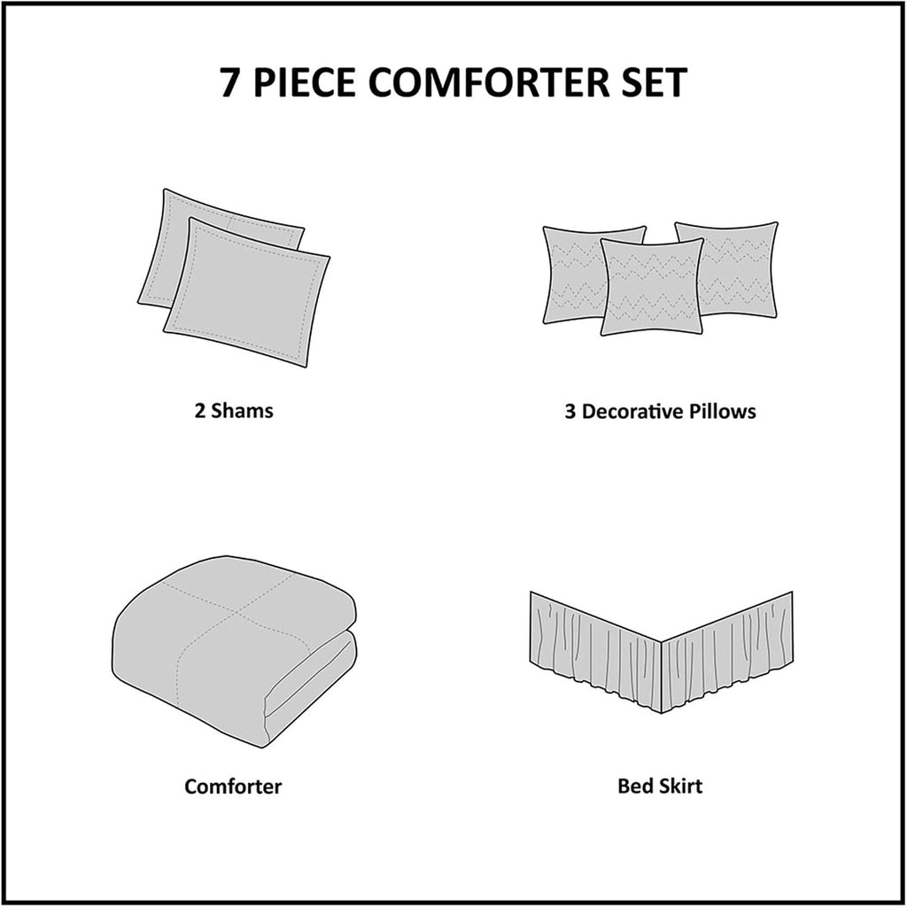 Madison Park Luxury Comforter Set-Traditional Jacquard Design All Season Down Alternative Bedding, Matching Bedskirt, Decorative Pillows, Cal King(104'x92'), Bennett, Geometric Navy 7 Piece