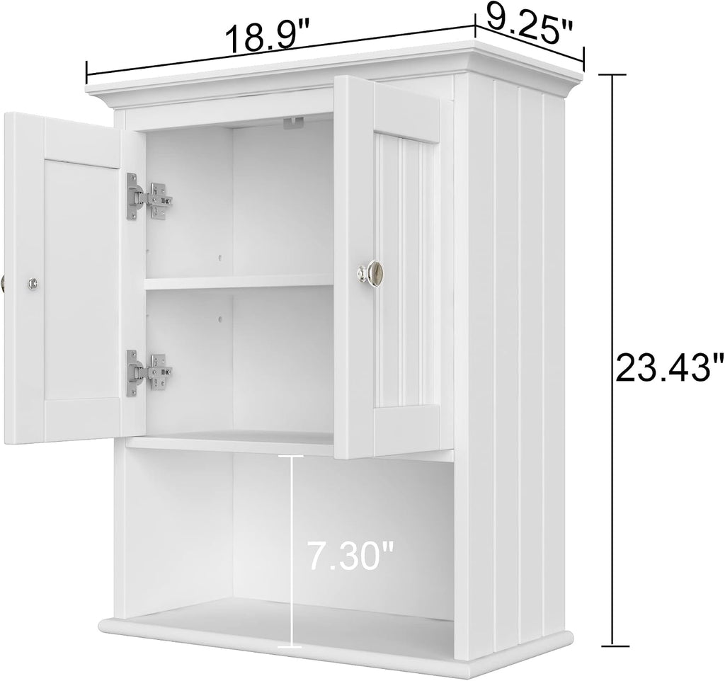 Treocho Wood Wall Cabinet, Bathroom Medicine Cabinet Storage with Doors and Adjustable Shelf, Rustic Cabinet Wall Mounted for Bathroom, Livingroom, Kitchen, Cupboard, White