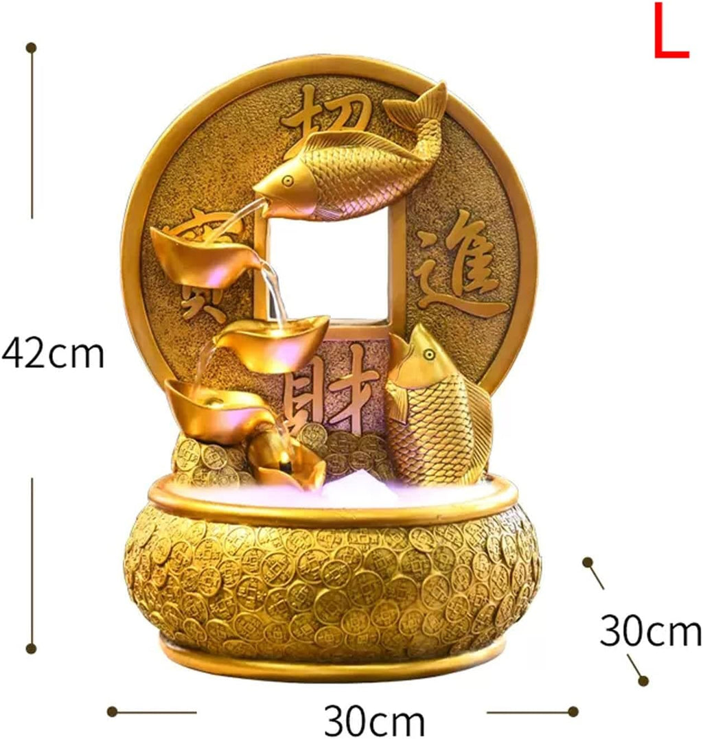 Tabletop Fountain Golden Koi Fish Desktop Fountain Waterfall Decoration with Light Portable Tabletop Decorative Fortune and Good Luck Meditation for Office Living Room Craft(Large)