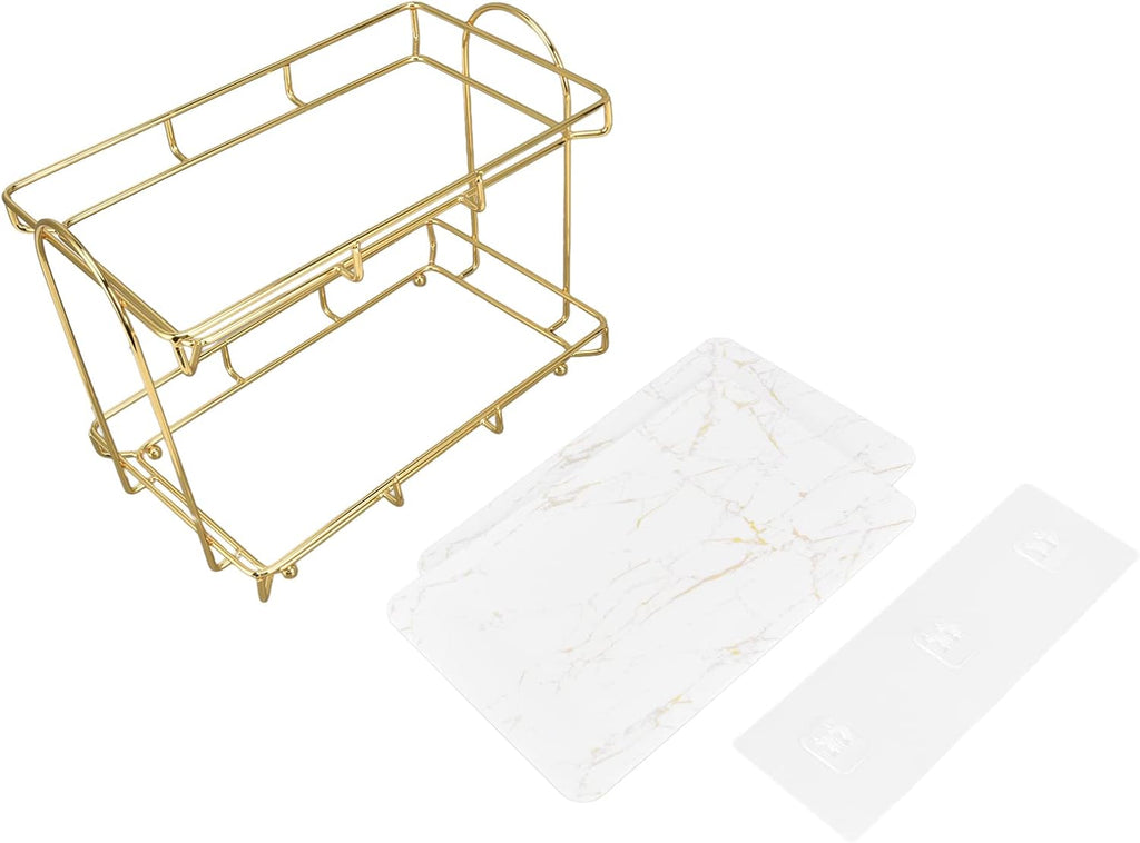 Bathroom Accessory, 2 Tiers Gold Bathroom Countertop Rack Metal Storage Shelf Bathroom Corner Shelf Bathroom Countertop Rack Bathroom Container for Home Hotel Gold