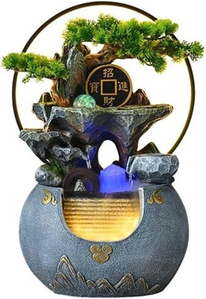 Tabletop Fountain Tabletop Water Fountain Rockery with Waterfall and Fountain Decorative Piece for Home Office Decor(Gris)