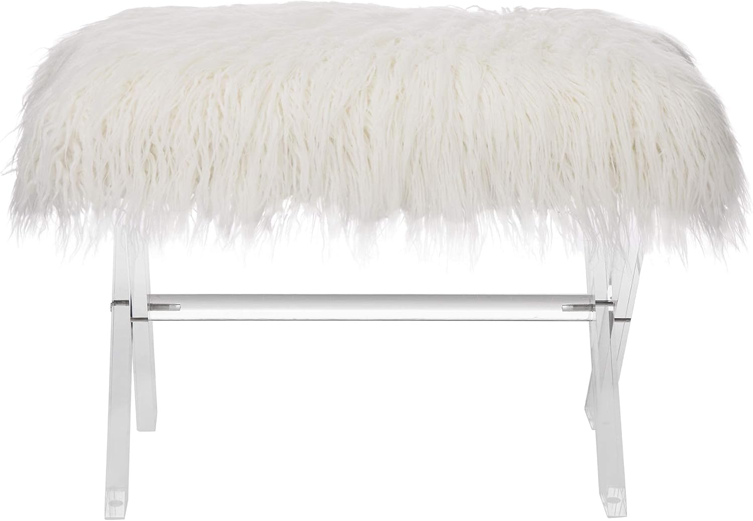 Glitzhome Ottoman Bench, White Faux Fur Ottoman Foot Rest, 25.5' L Modern Vanity Stool Chair with Acrylic Legs for Living Room Bedroom Entryway Makeup Bench End of Bed