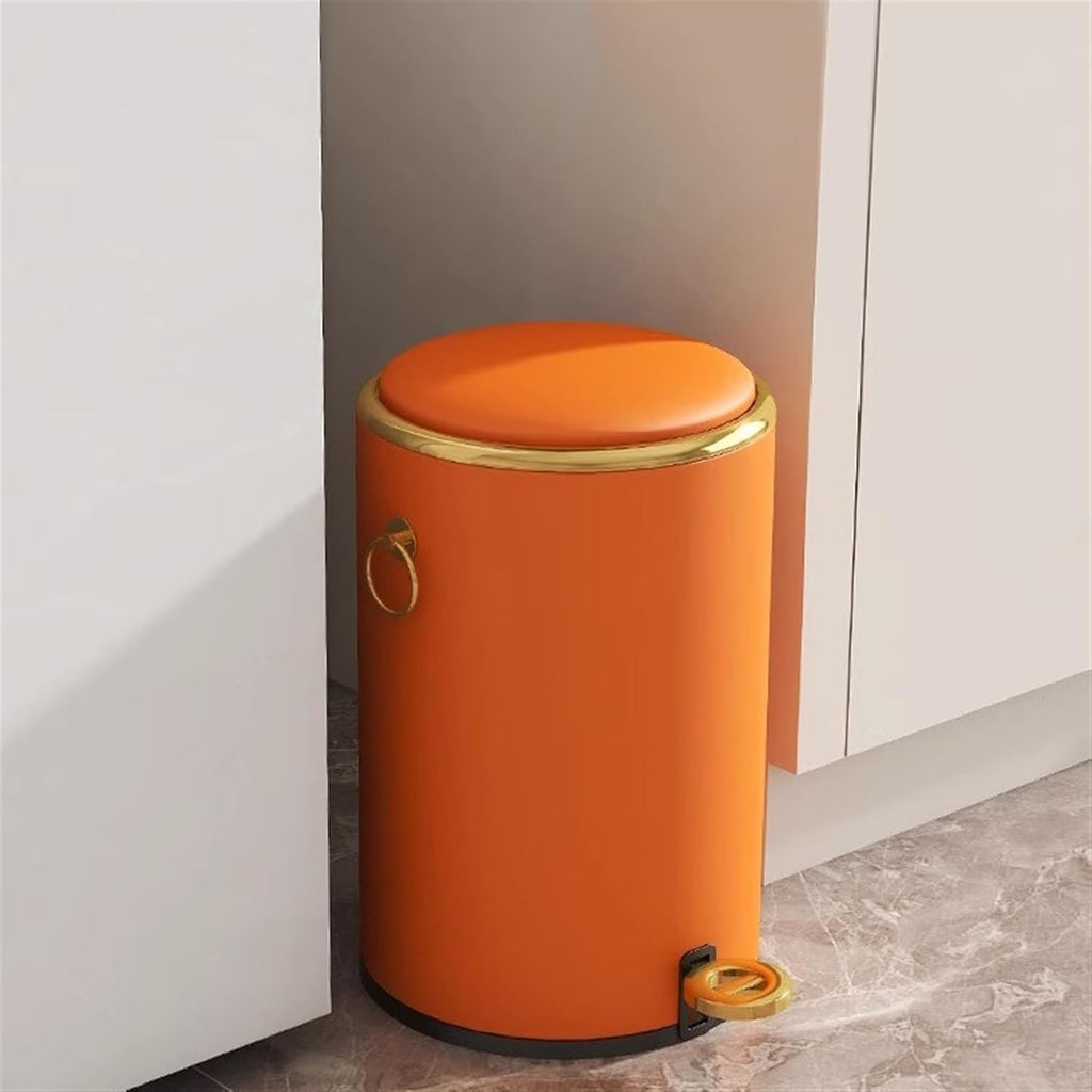Fashionable Indoor Garbage Bin, Round Stainless Steel Trash Can with Lid, Soft-Close Pedal Trash Can with Side Handle, Removable Liner, for Living Room Bedroom, Bathroom, Office ,Get More Storage(Blue