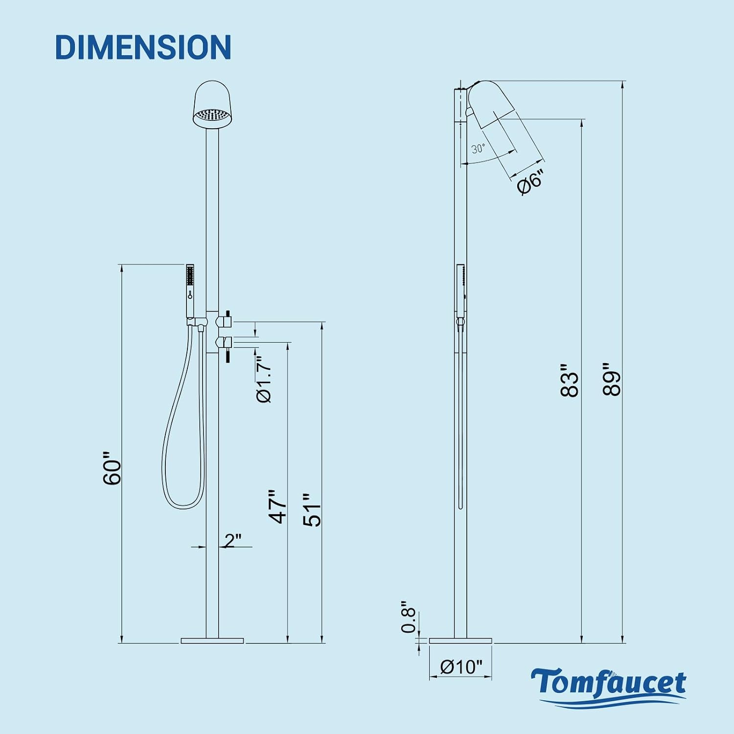 Freestanding Outdoor Shower Faucet Set, Outdoor Shower Kit with 3-Function Handheld Shower and Rain Shower, Stainless-Steel Outdoor Shower System for Patio, Pool, Garden - Brushed Nickel