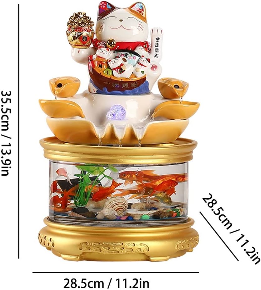 Indoor Fountain Tabletop Fountain Modern Creative Water Glass Fish Tank Office Desk Lucky Cat Decorative Ornaments Interior Decoration Desktop Fountain Meditation Fountain
