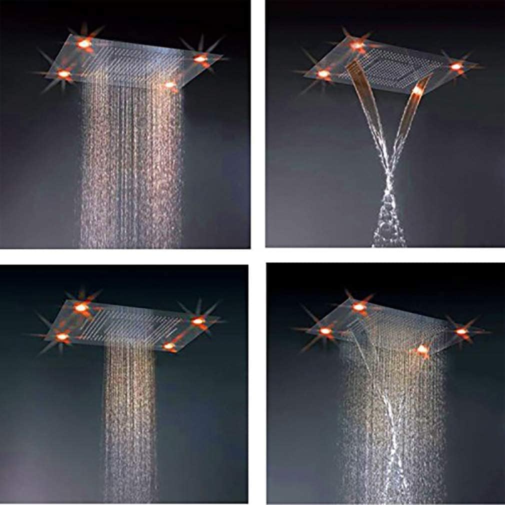 Cascada Classic Design 31 Inch (600mm x 800mm) Large Rain Shower Set with Waterfall LED Rectangle recessed ceiling-mount 4 Function shower head (Rose Gold)