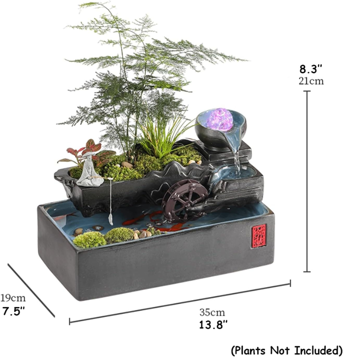 Ceramic Tabletop Fountain Relaxing Indoor Water Fountain w/Crystal Ball & Atomizer Small Fish Tank Water Feature for Desk