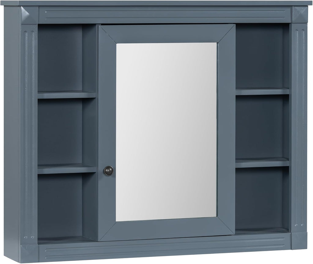 Merax Medicine Cabinet with Mirror, Wall Mount Bathroom Cabinet 35' x 28' Over Toilet Storage Cabinet Organizer with Door and Open Shelves, Mirrored Bathroom Wall Cabinet