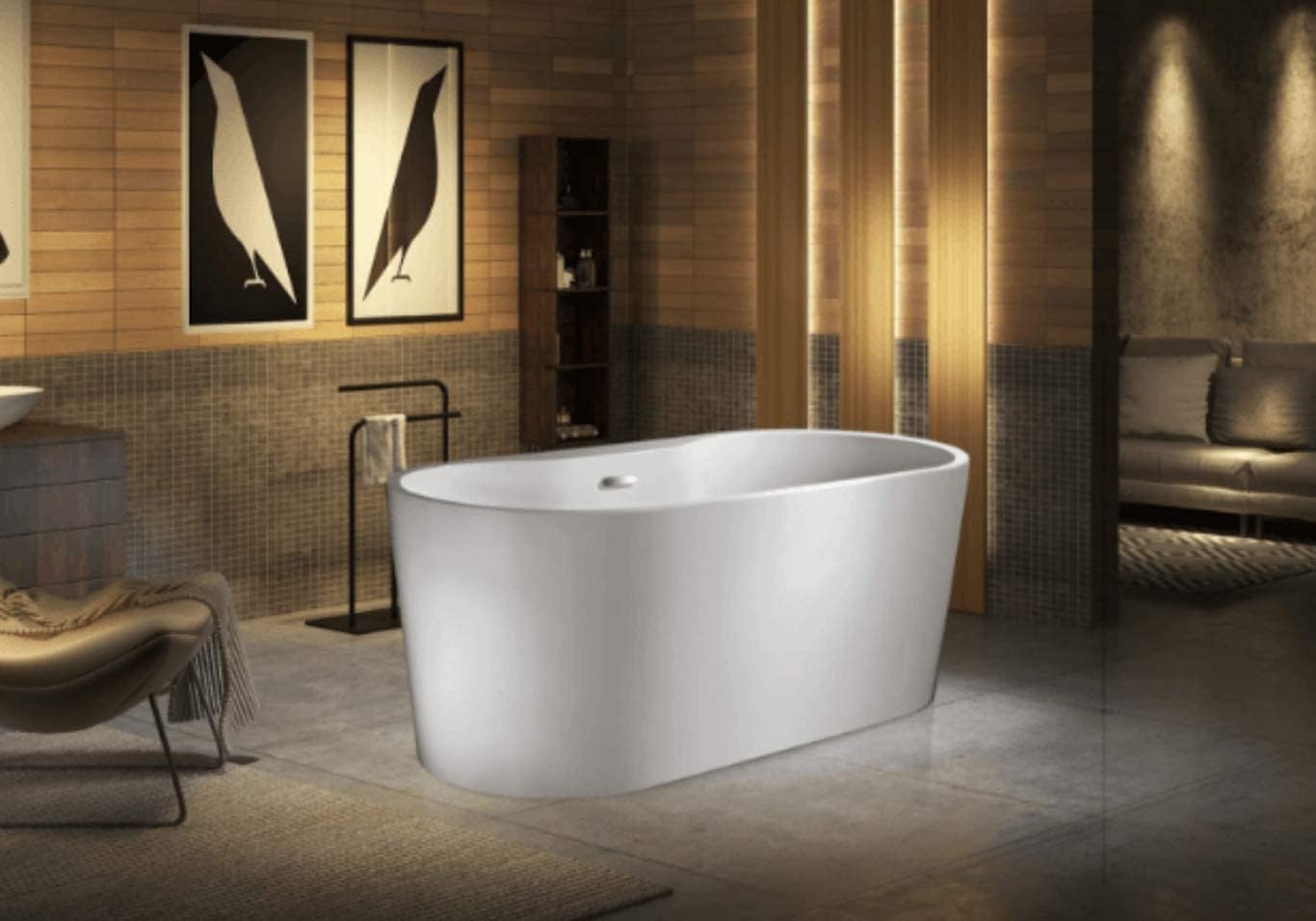 Carver Tubs - Reflection II 67' - Modern White Freestanding Soaking Bathtub With Chrome Drain - Spacious Two Person Oval Acrylic Fiberglass Tub - Deep Relaxing Soak - 67'L x 31.5'W x 23.5'H