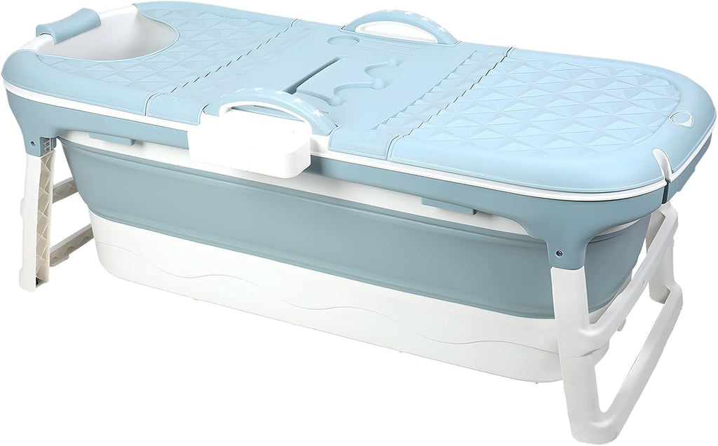 50' Foldable Bathtub for Adults, Large Portable Bath tub with Storage Basket, 1.3 Meter Foldable Bathtub with Thermal Cover for Indoor/Outdoor Use (Blue-50in)