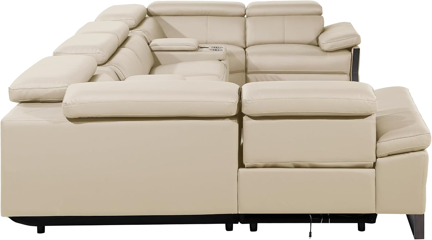 BlackJack Furniture Antonio 8 Piece U Shaped Power Reclining Sectional Sofa, Modular Couch with Top Grain Italian Leather, 4 Electric Recliners, USB & Wireless Chargers, Storage Console, Beige