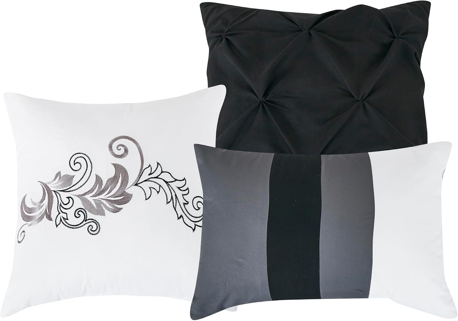 Chezmoi Collection Napa 7-Piece Luxury Leaves Scroll Embroidery Bedding Comforter Set (Oversized King, Black/Gray/White)