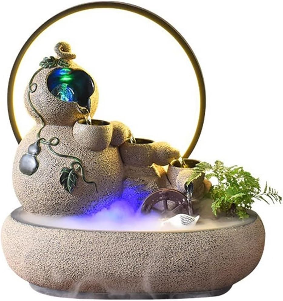 Tabletop Fountain Fountain Water Feature Small Waterfall Fountains, Desktop for Meditation Relaxation(Brown)