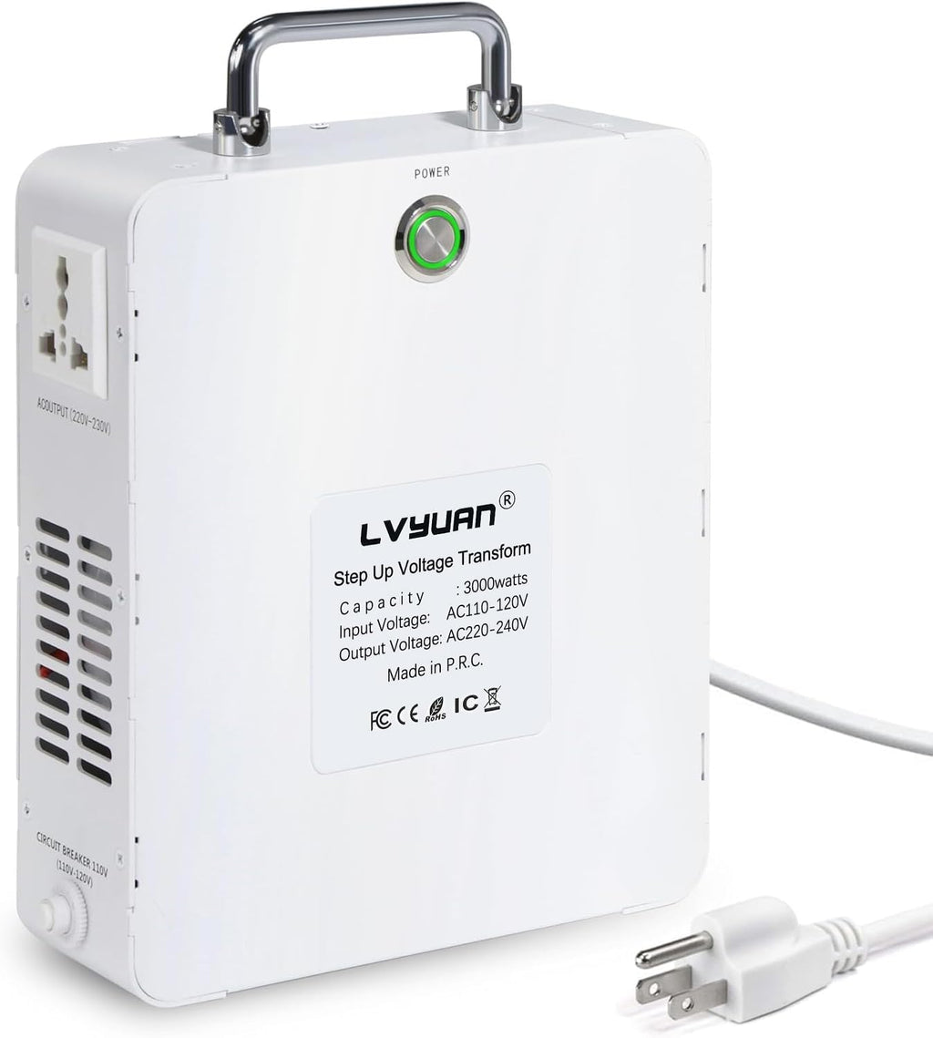 LVYUAN 3000W Watt Voltage Transformer Converter Step Up Converter 110/120 Volt - 220/240 Volt with Circuit Breaker Protection for Euro China Korea Appliances[3 Year Warranty]