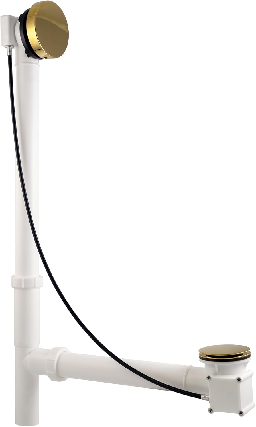 Westbrass D50P27TLERE-01 27' Cable Drive Bath Drain Trim with Rotary Overflow Cover Knob, Pop-Up Stopper and Poly Tubular Pipes & Fittings, Polished Brass