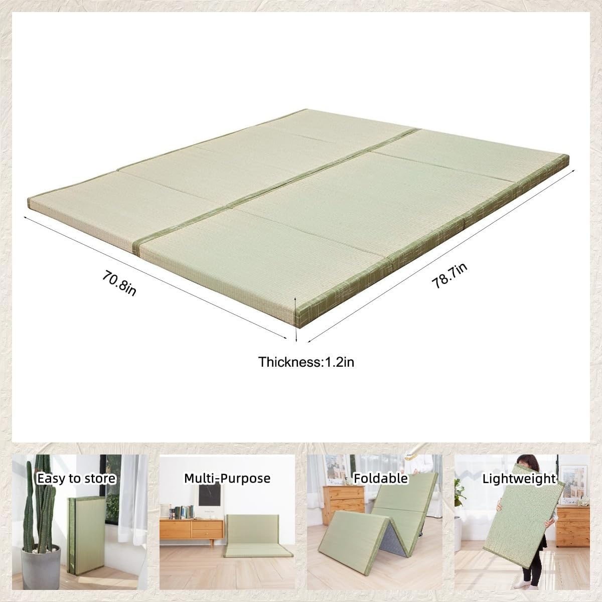 MustMat Tatami Mats Japanese Futon Mattress Portable Folding Mattress Japanese Floor Bed Rush Grass 35.4'x78.7'x1.2' (2 Piece Set)
